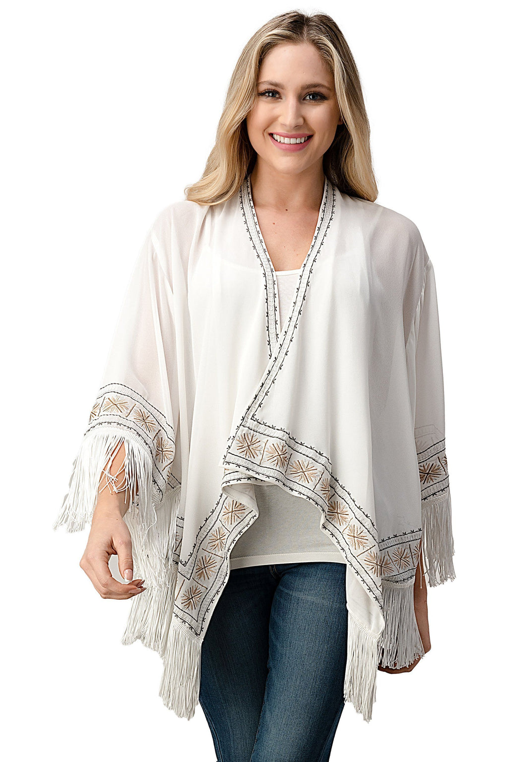 Embroidered Fringe Kimono – Bohemian Layering Essential
