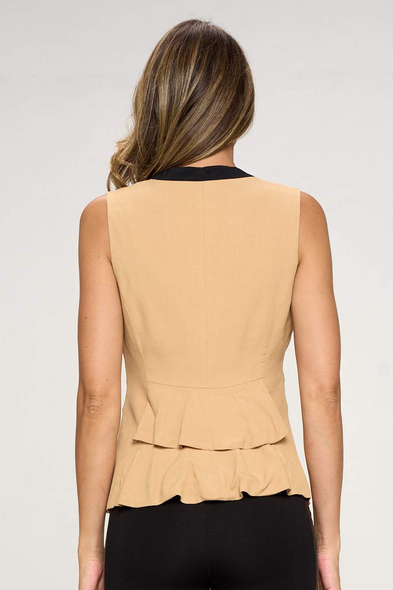 Sleeveless Single-Button Blazer Vest with Contrast Lapel