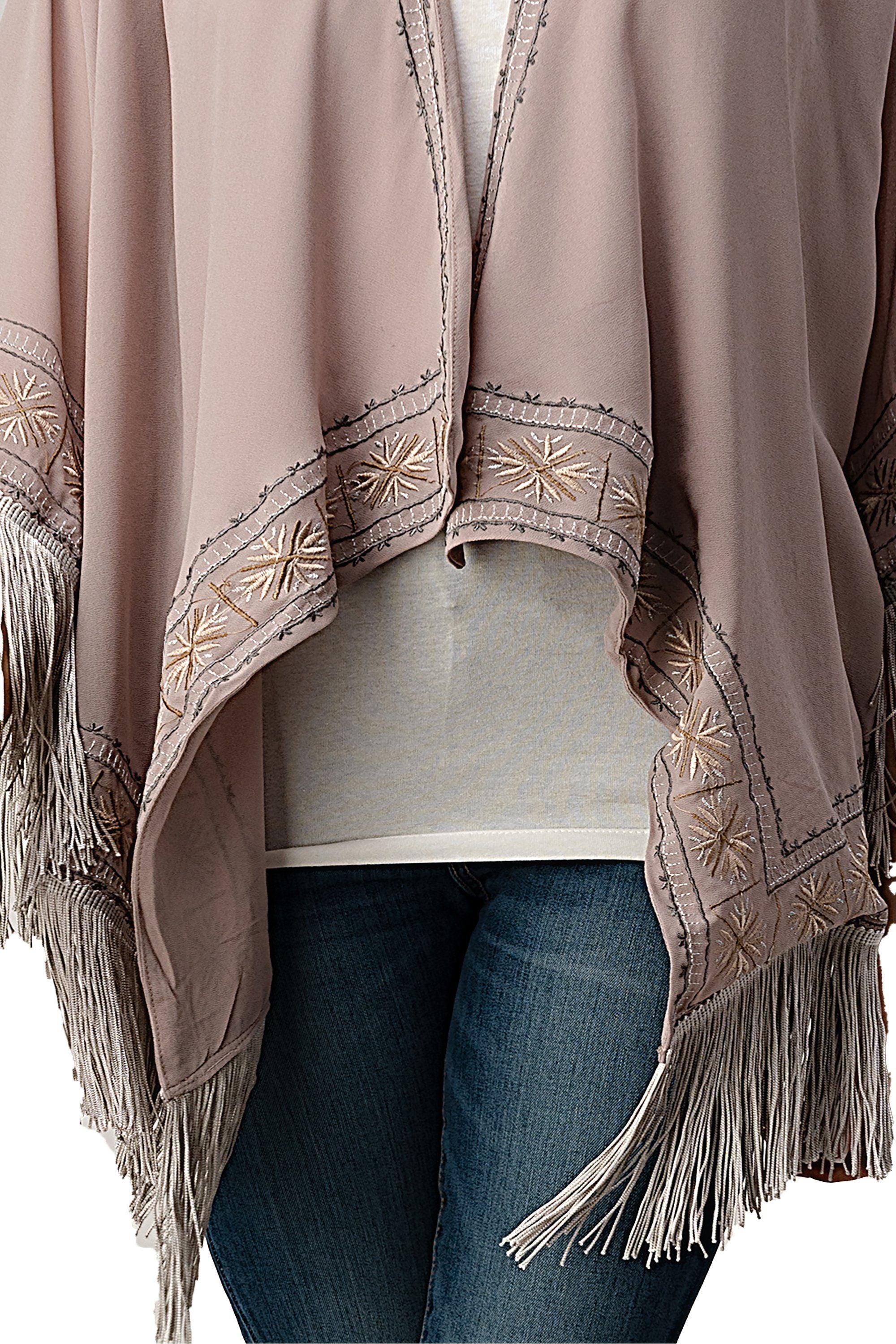Embroidered Fringe Kimono – Bohemian Layering Essential