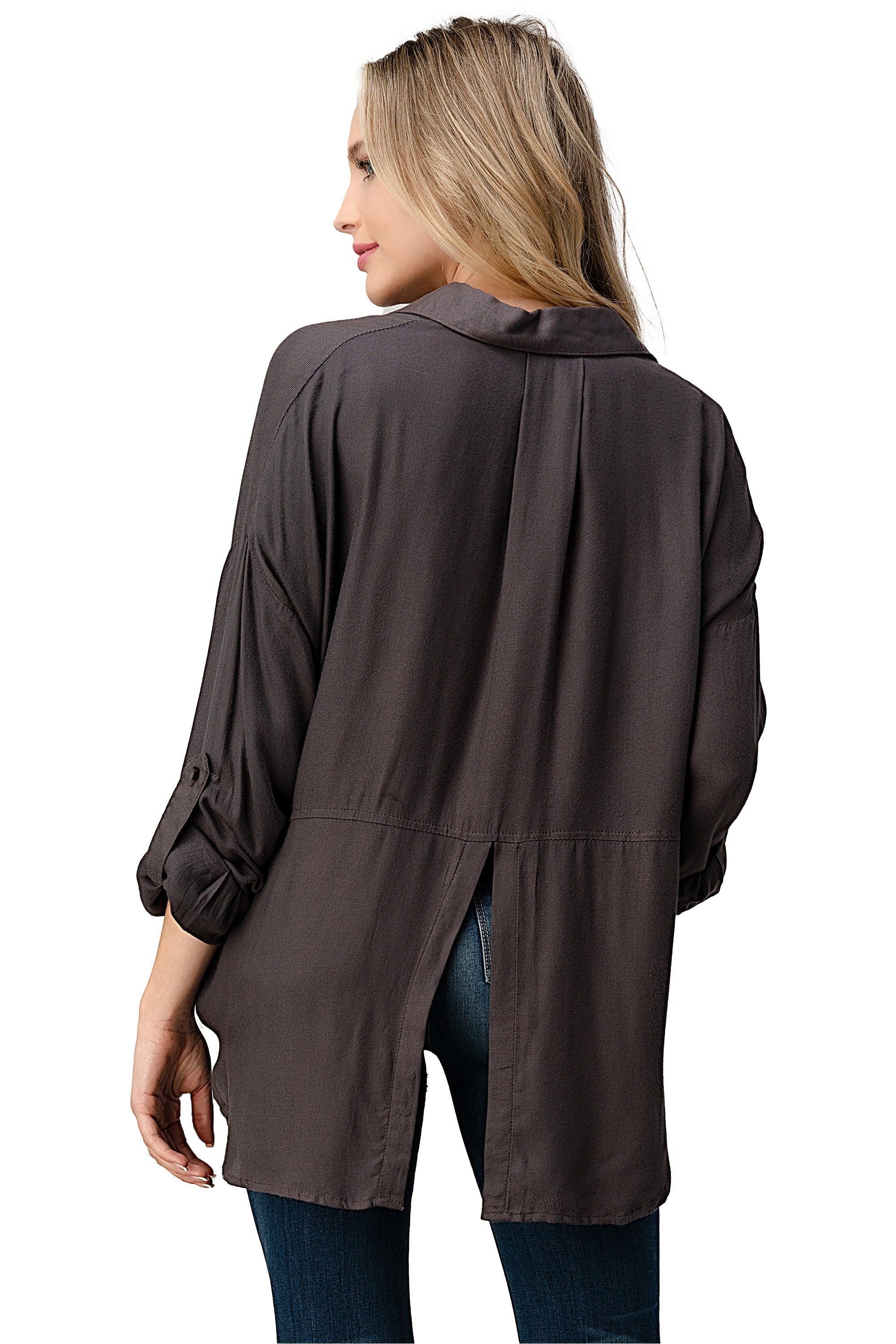 Button-Up Oversized Shirt with Front Pockets