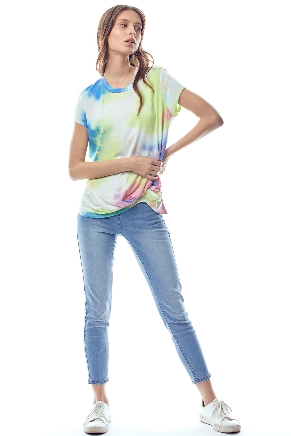 Tie-Dye Twist Front Short Sleeve Top