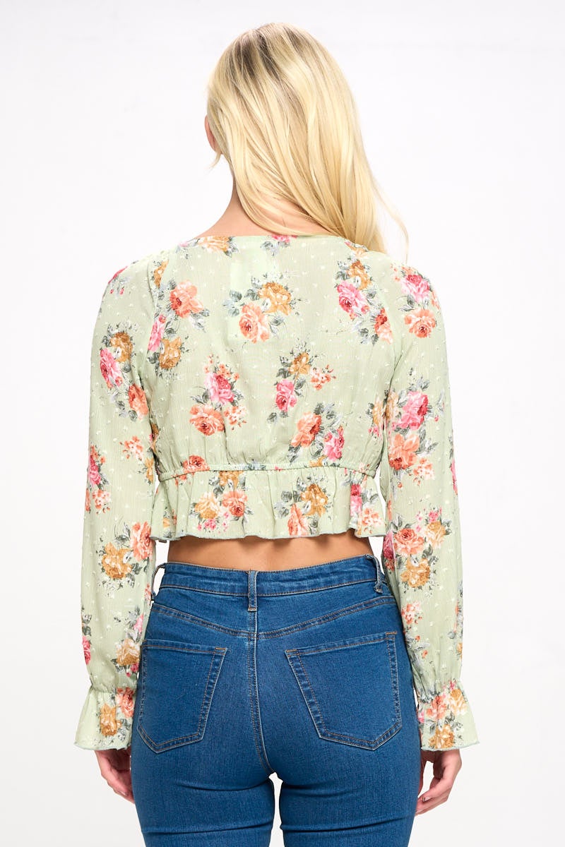 Boho Tie-Front Crop Top with Ruffle Details