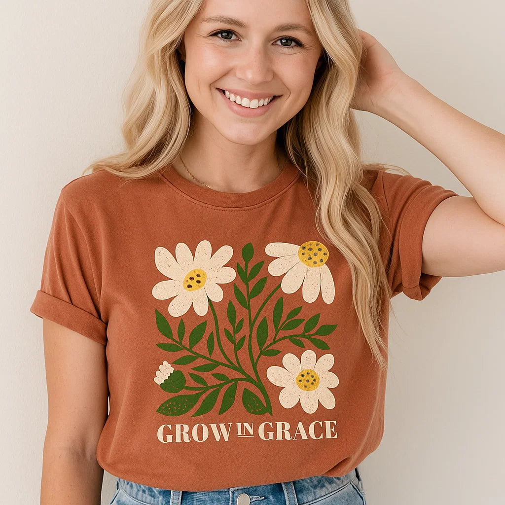 Grow in Grace T-shirt, Floral Tee, Inspirational Top