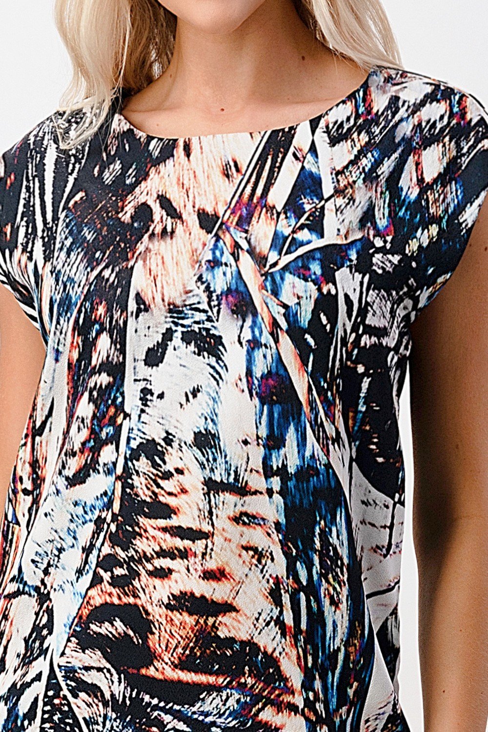 Abstract Print Cap-Sleeve Mini Dress