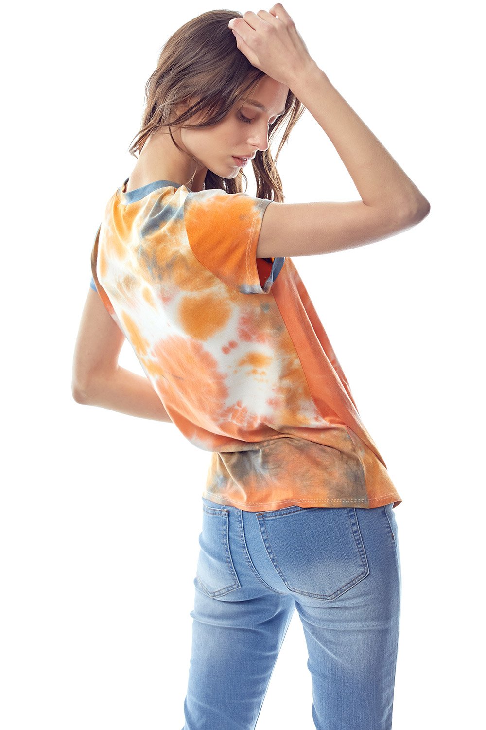 Tie-Dye Twist Front Short Sleeve Top