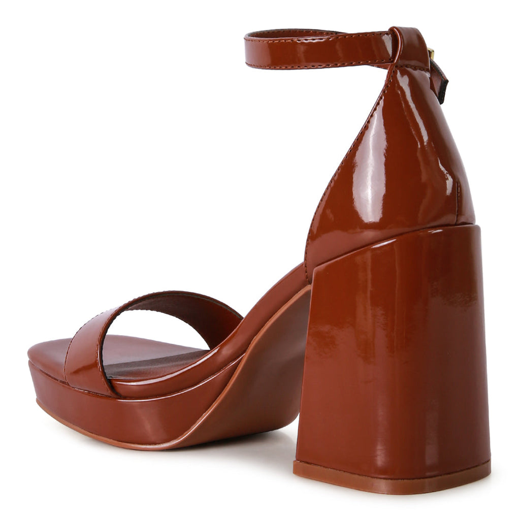 Brown High Block Heeled Platform Sandals