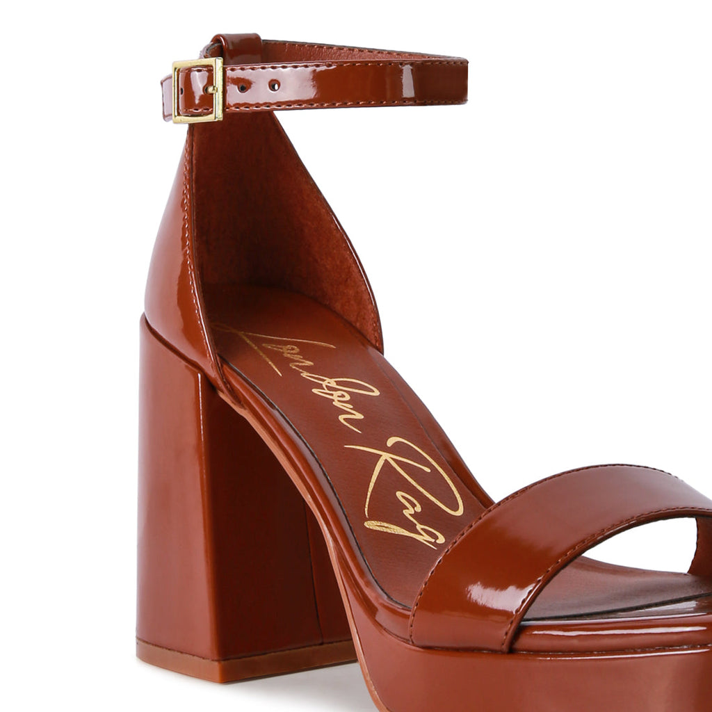 Brown High Block Heeled Platform Sandals