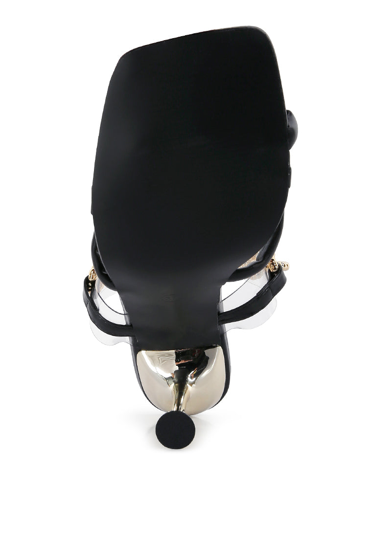 Social Bee Link Chain Embellished Heel Sandals