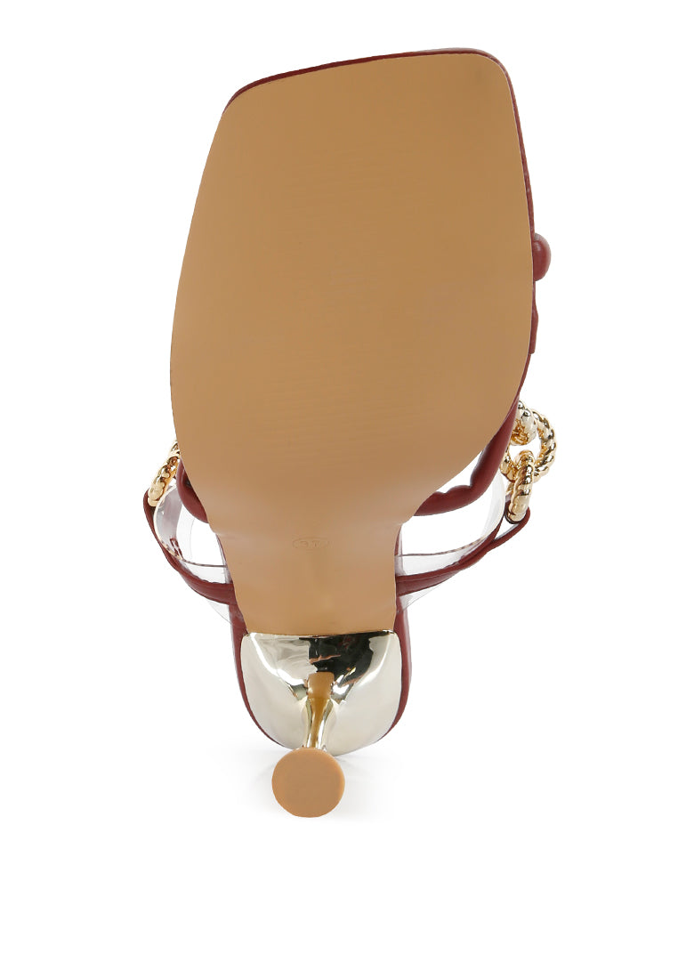 Social Bee Link Chain Embellished Heel Sandals