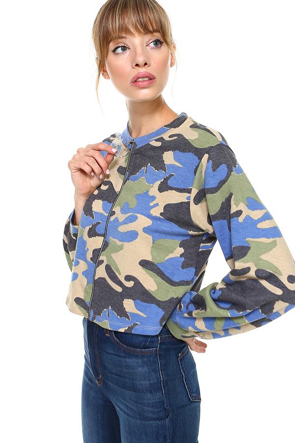 Cropped Camo Zip-Up Jacket – Casual and Trendy