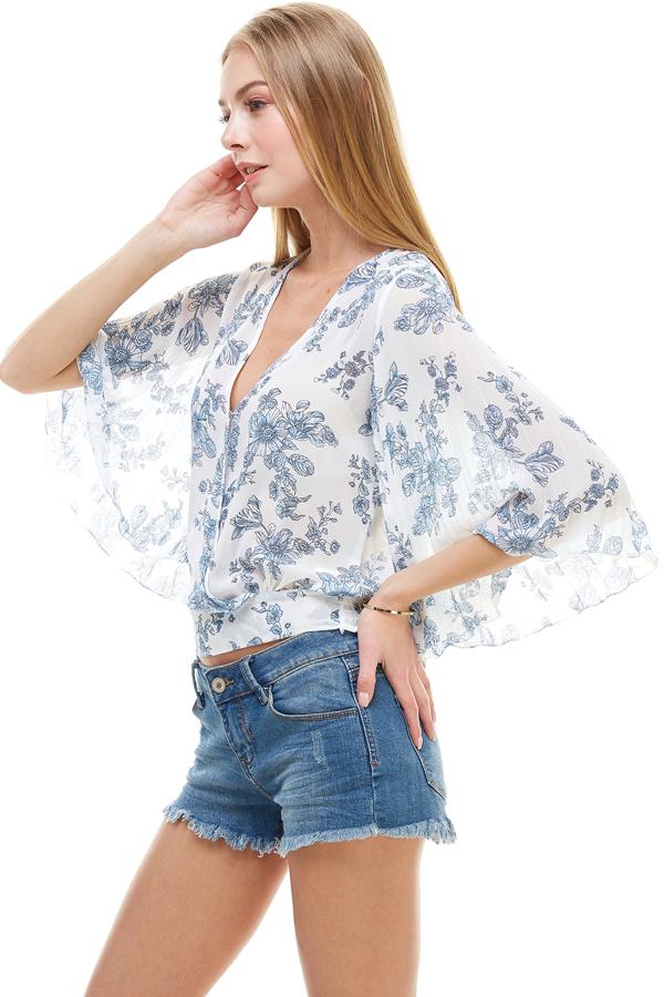 LONG SLEEVE SURPLICE FLORAL TOP