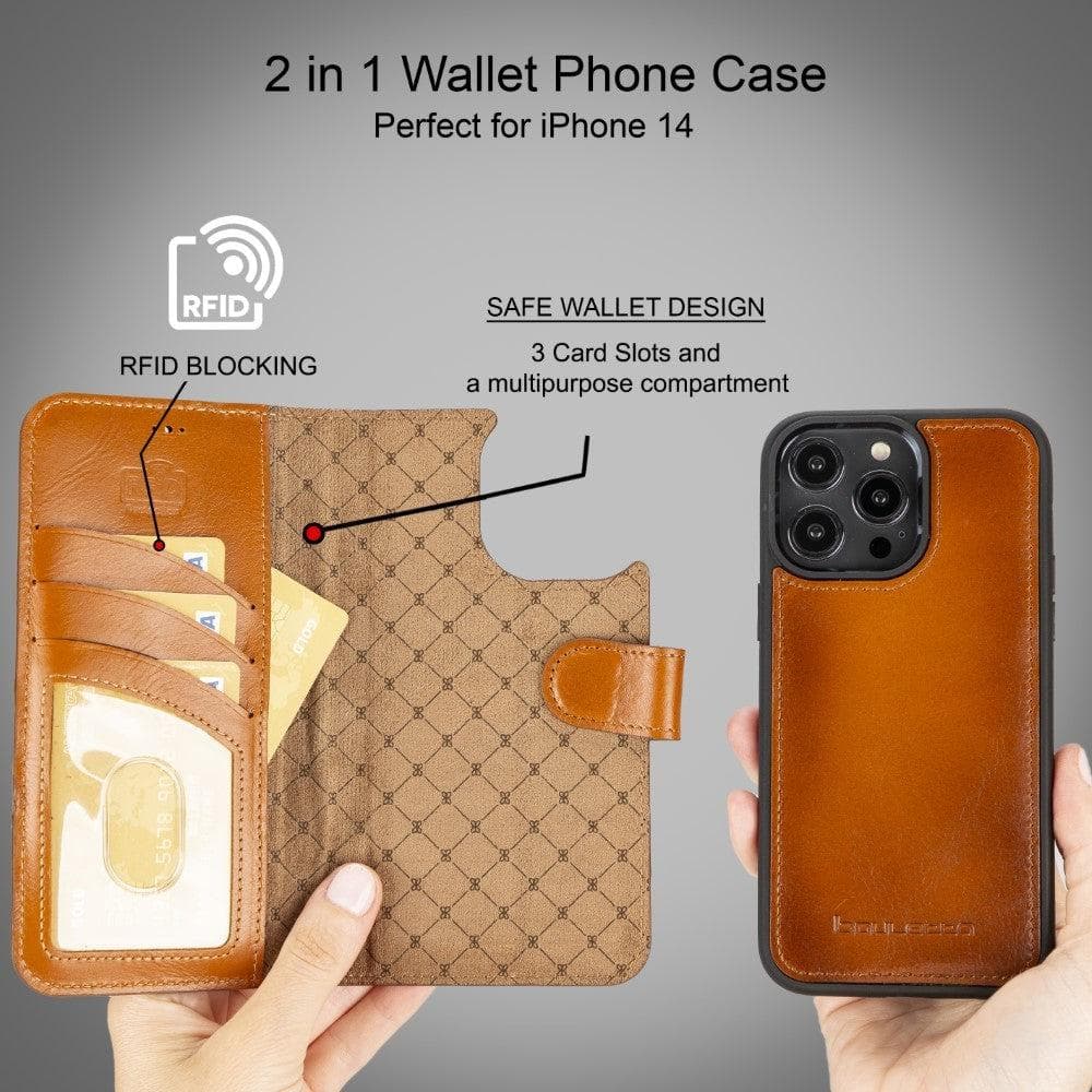 Apple iPhone 14 Series Detachable Leather Wallet Case Darker Color -