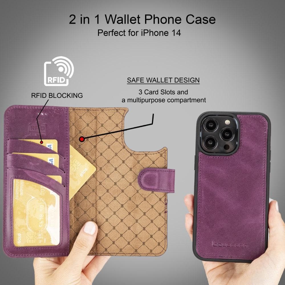 Apple iPhone 14 Series Detachable Leather Wallet Case Darker Color -