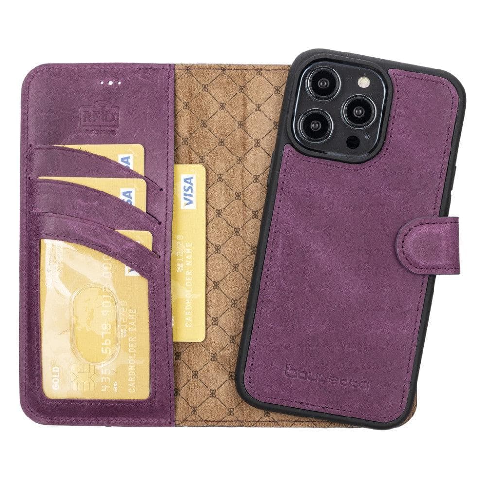 Apple iPhone 14 Series Detachable Leather Wallet Case Darker Color -