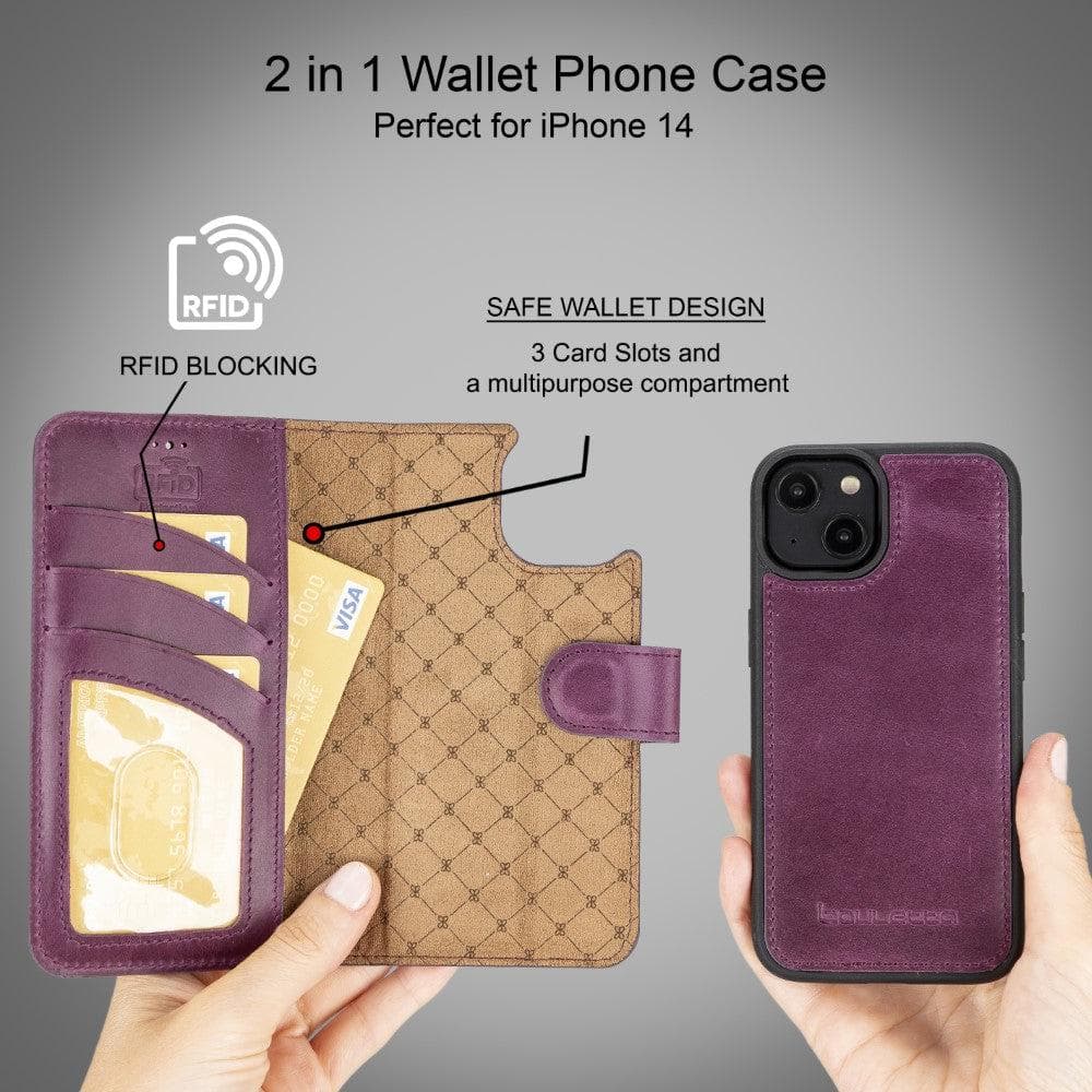 Apple iPhone 14 Series Detachable Leather Wallet Case Darker Color -