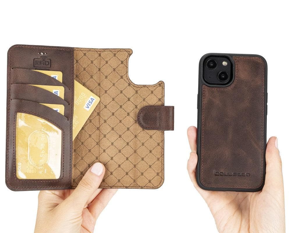 Apple iPhone 14 Series Detachable Leather Wallet Case Darker Color -