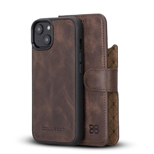 Apple iPhone 14 Series Detachable Leather Wallet Case Darker Color -