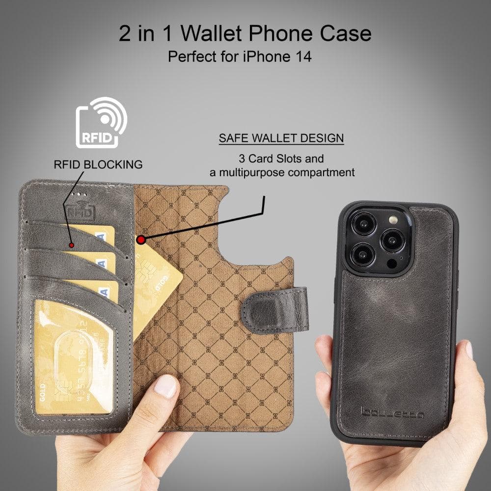 Apple iPhone 14 Series Detachable Leather Wallet Case Darker Color -