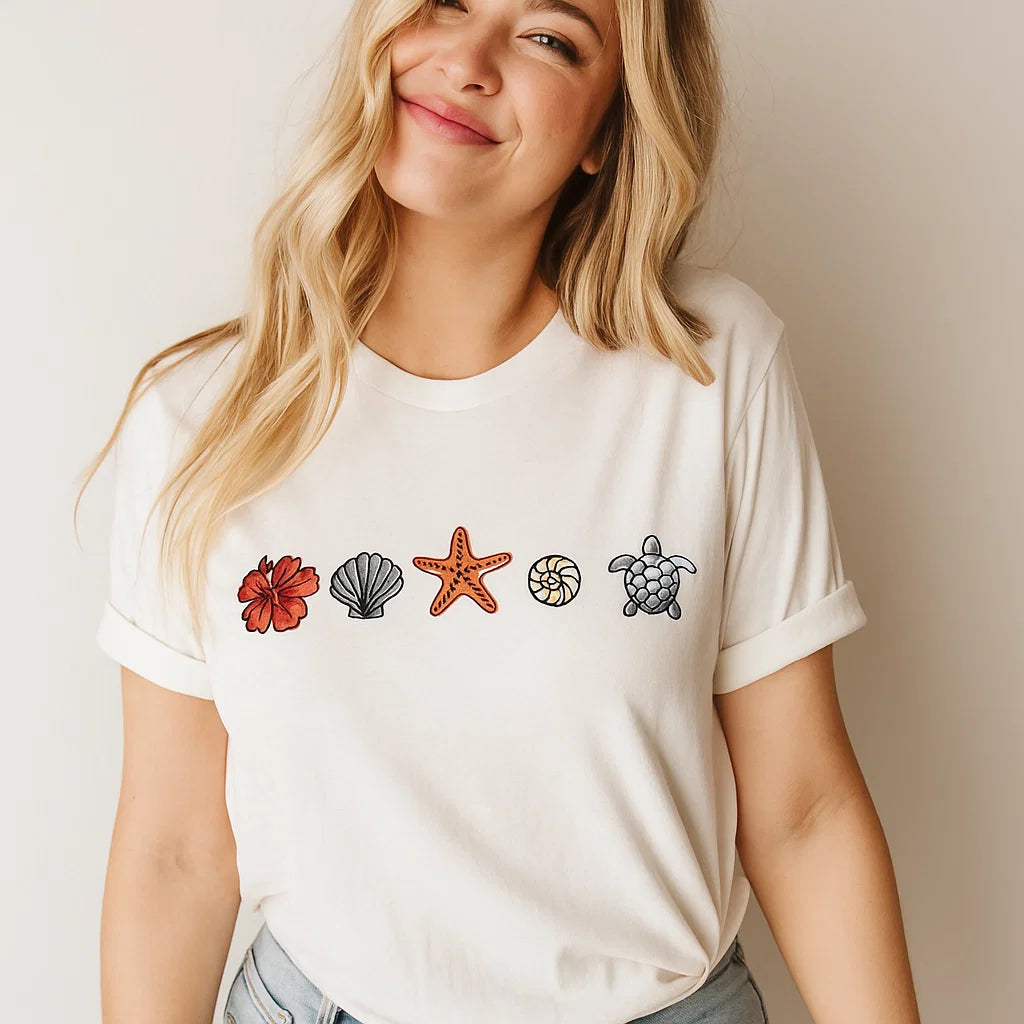 Sea Life Icons T-Shirt, Coastal Design, Nature Tee