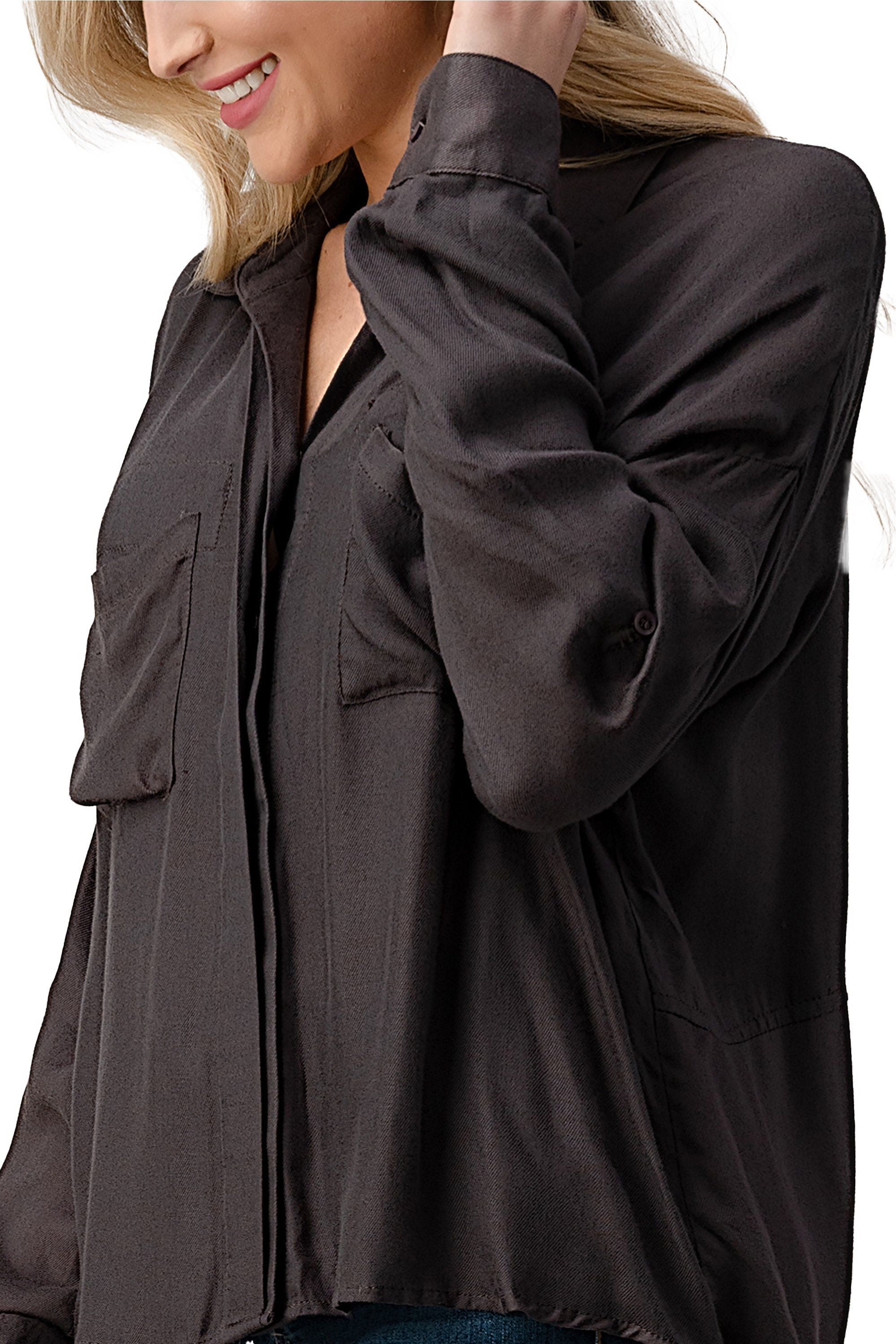 Button-Up Oversized Shirt with Front Pockets
