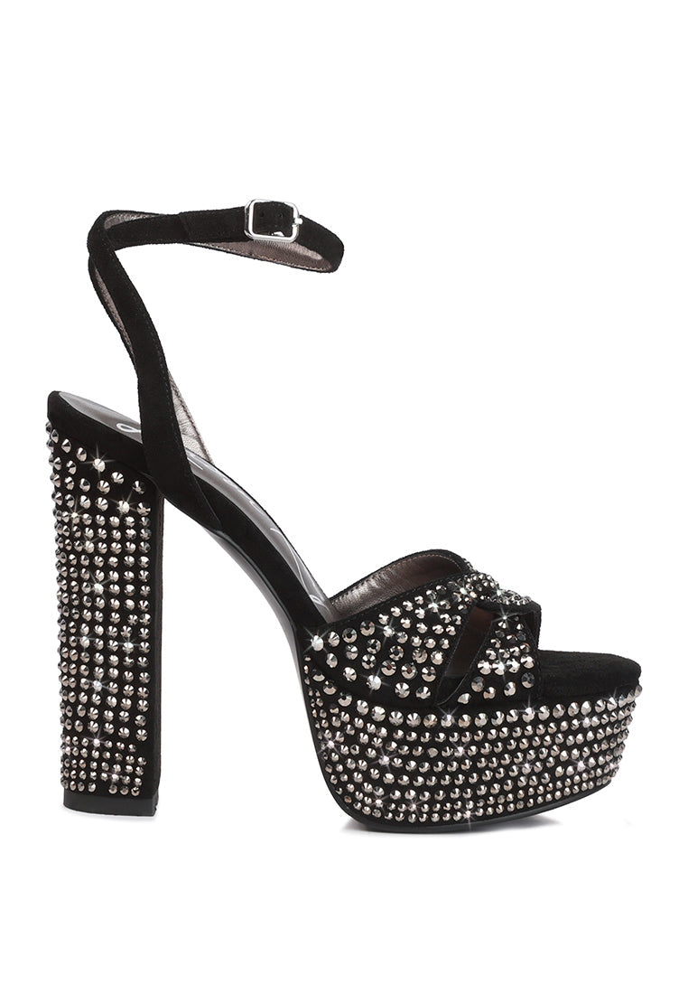 Bellini Heat-Set Diamante High Block Heel Sandals