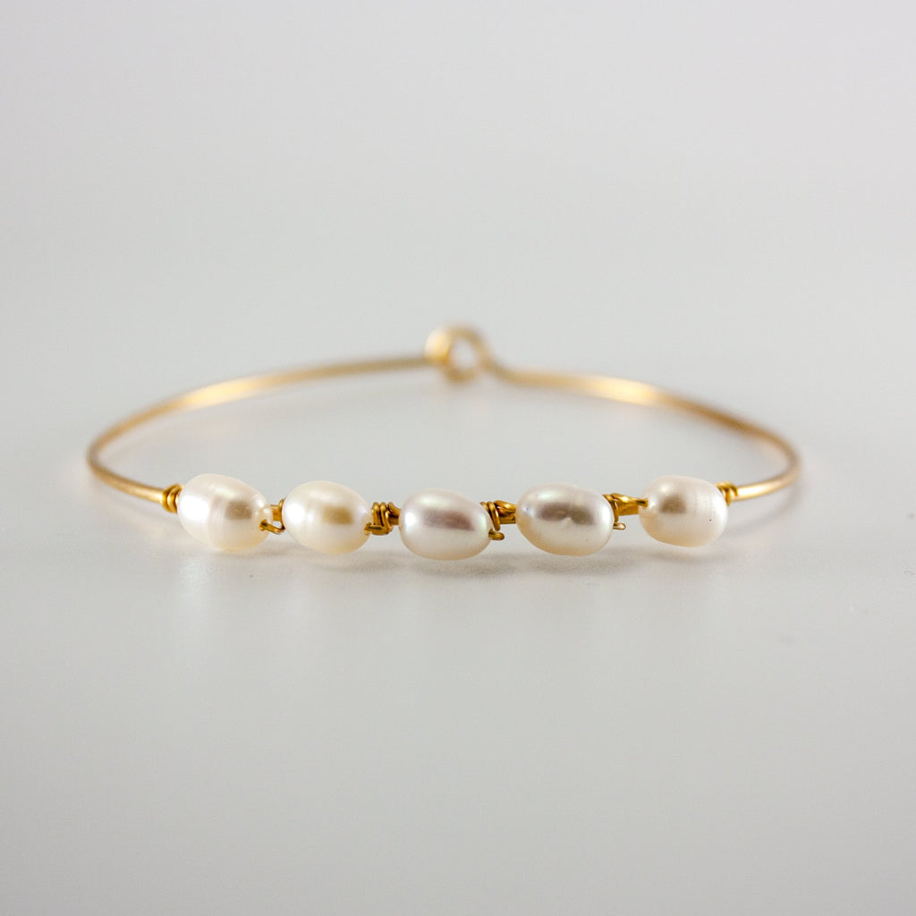 Freshwater Rice Pearl Wrapped Gold Bangle