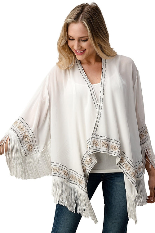 Embroidered Fringe Kimono – Bohemian Layering Essential