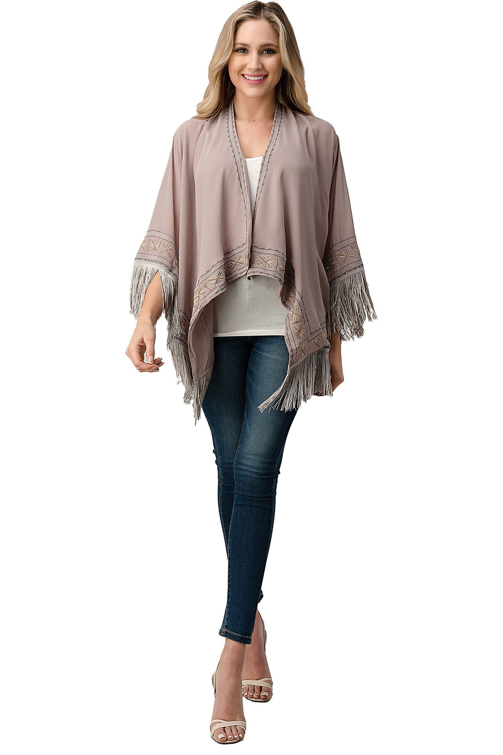 Embroidered Fringe Kimono – Bohemian Layering Essential