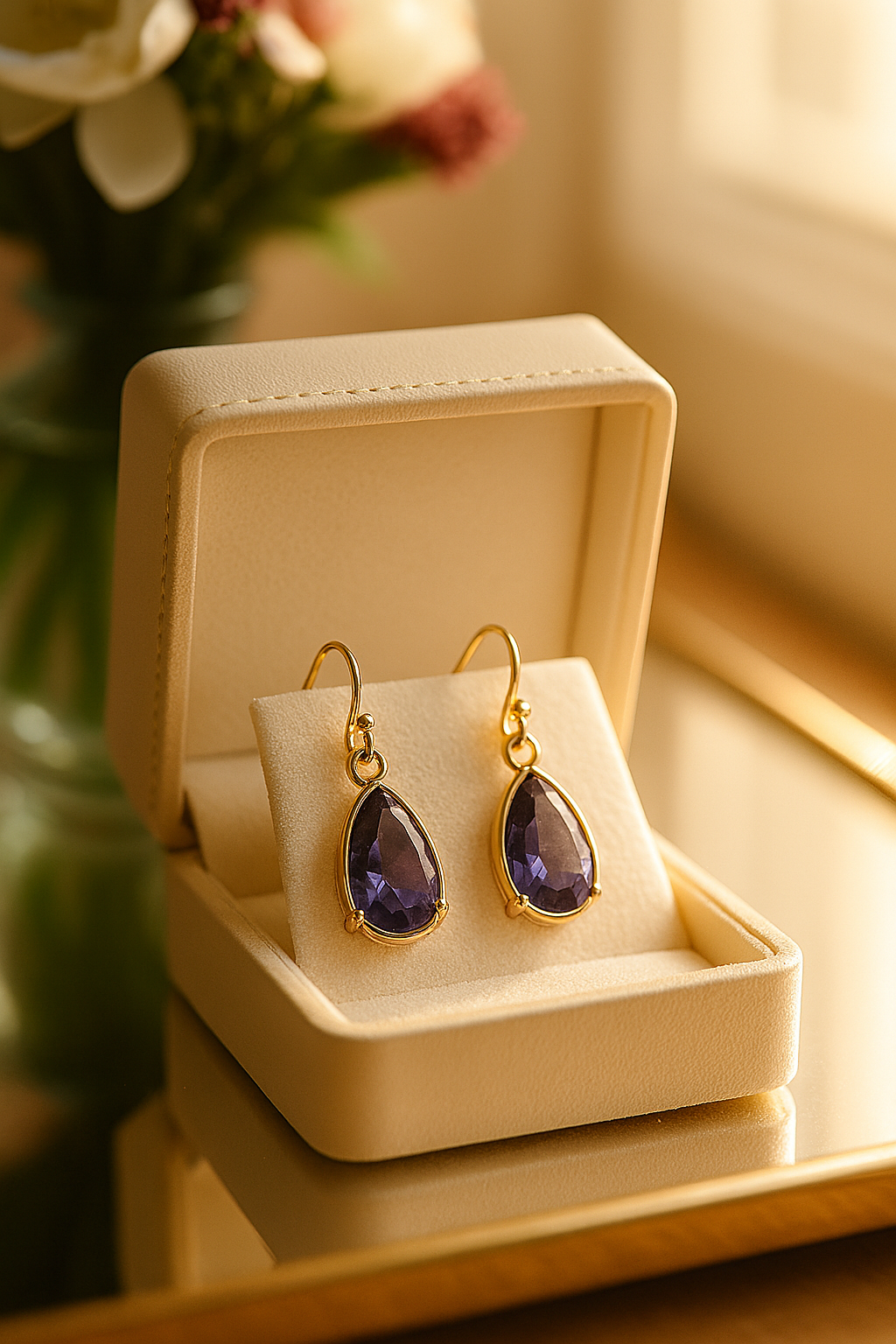 Crystal Teardrop Earrings, 18K Gold plated – Elegance & Sparkle