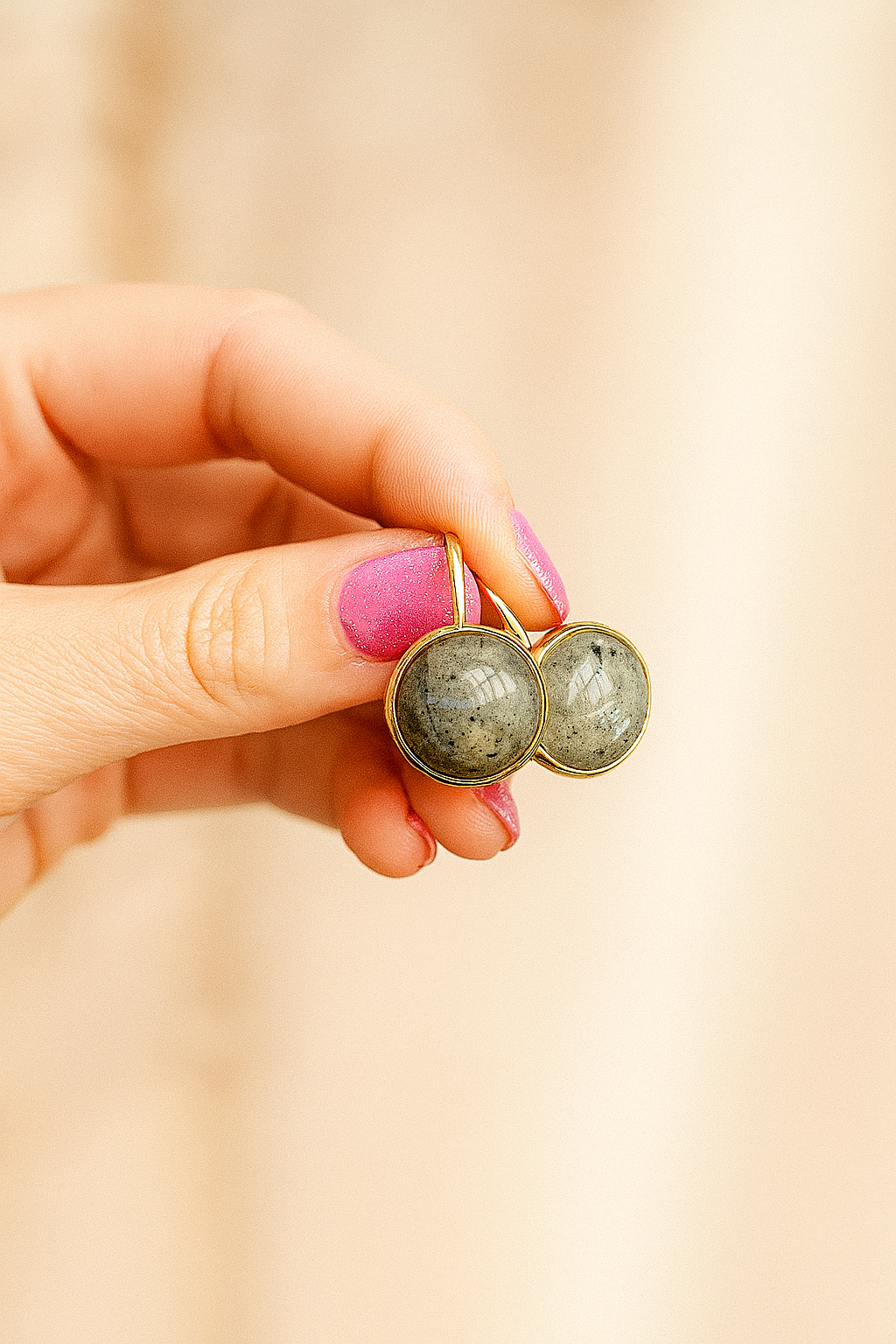 Earrings Natural Labradorite, 18K Gold Plating