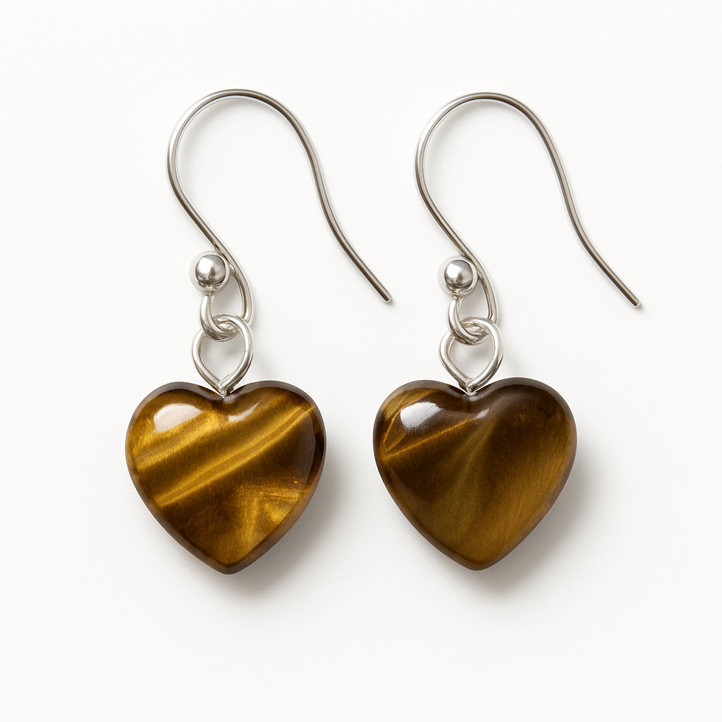 Magical Tiger’s Eye Heart Earrings, Natural Gemstone