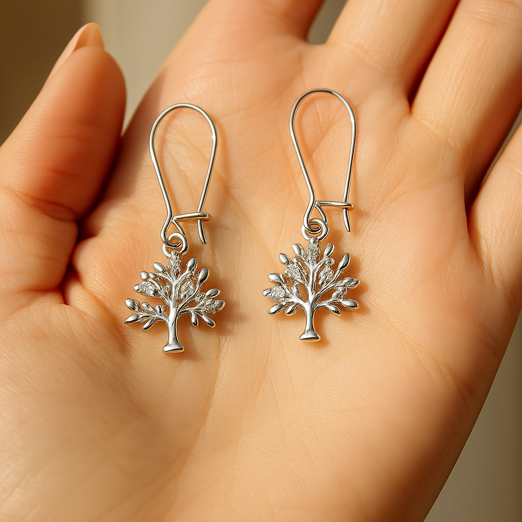 Tree of Life Earrings, Artisan Crafted, Silver Tone