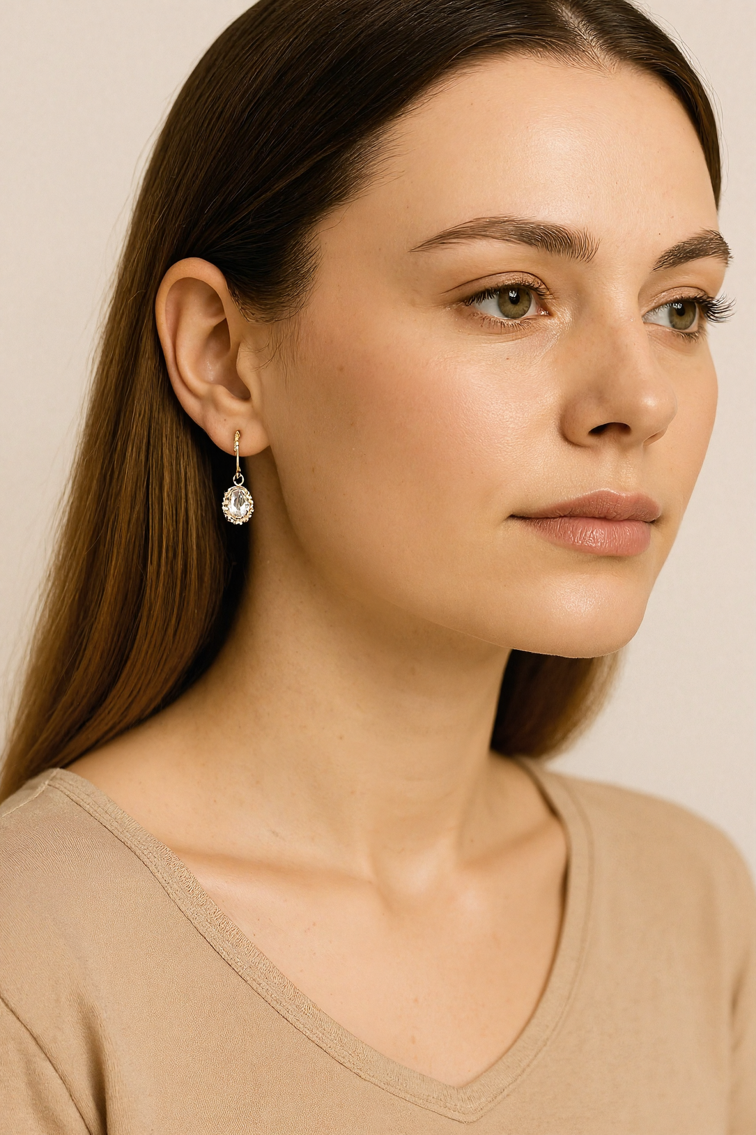 Elegant Bridal Earrings, Oval Crystal & Cubic Zirconia