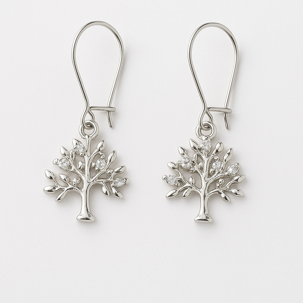 Tree of Life Earrings, Artisan Crafted, Silver Tone