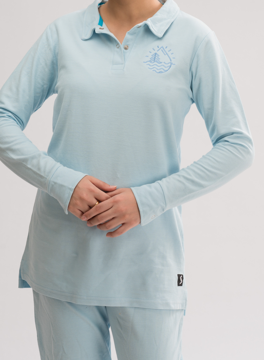 Women’s Long Sleeve Polo Shirt - Omphalodes