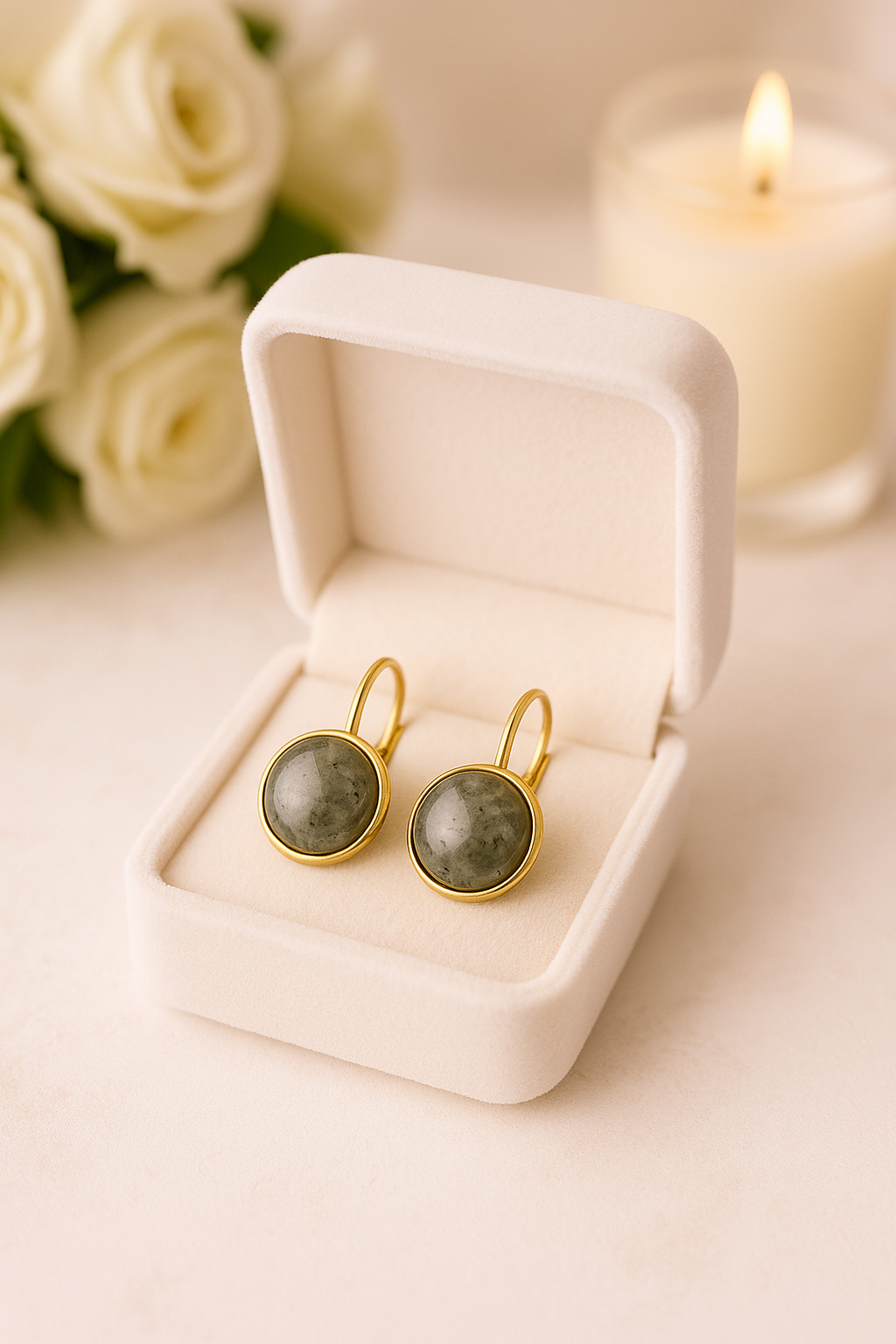 Earrings Natural Labradorite, 18K Gold Plating