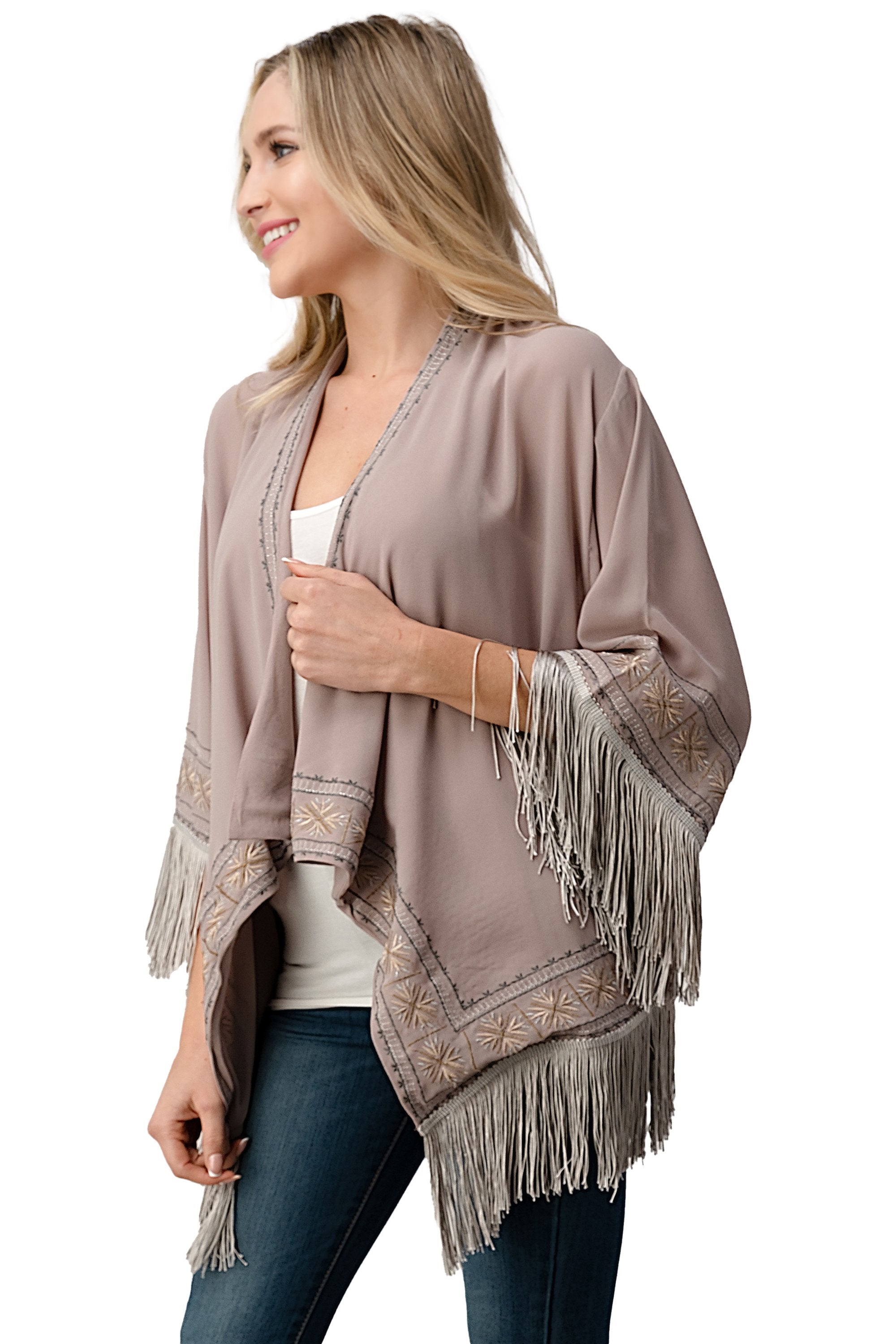 Embroidered Fringe Kimono – Bohemian Layering Essential