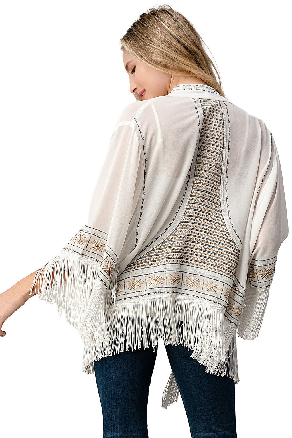 Embroidered Fringe Kimono – Bohemian Layering Essential