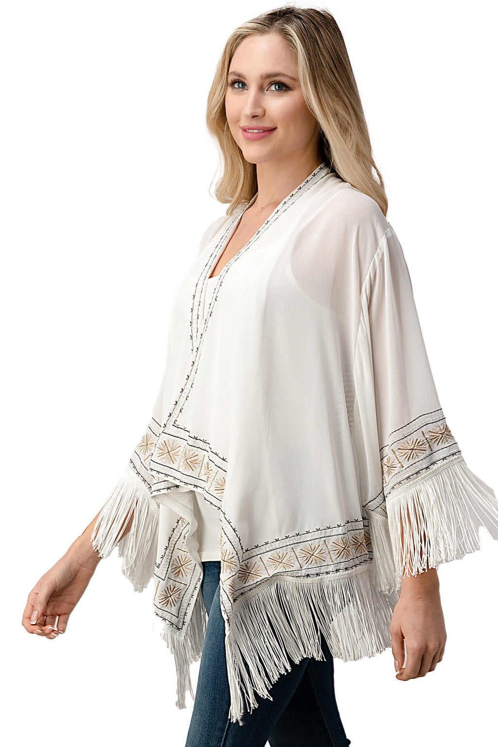 Embroidered Fringe Kimono – Bohemian Layering Essential