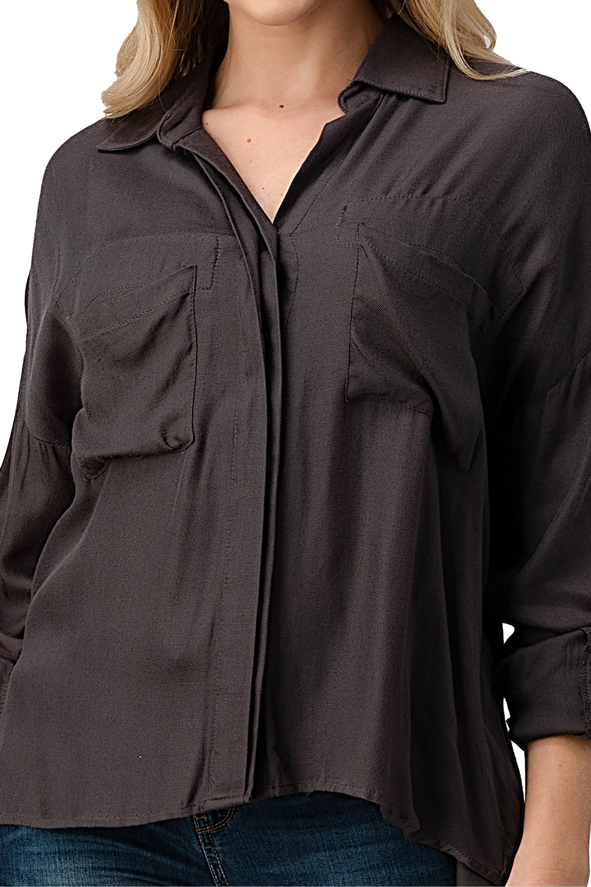 Button-Up Oversized Shirt with Front Pockets