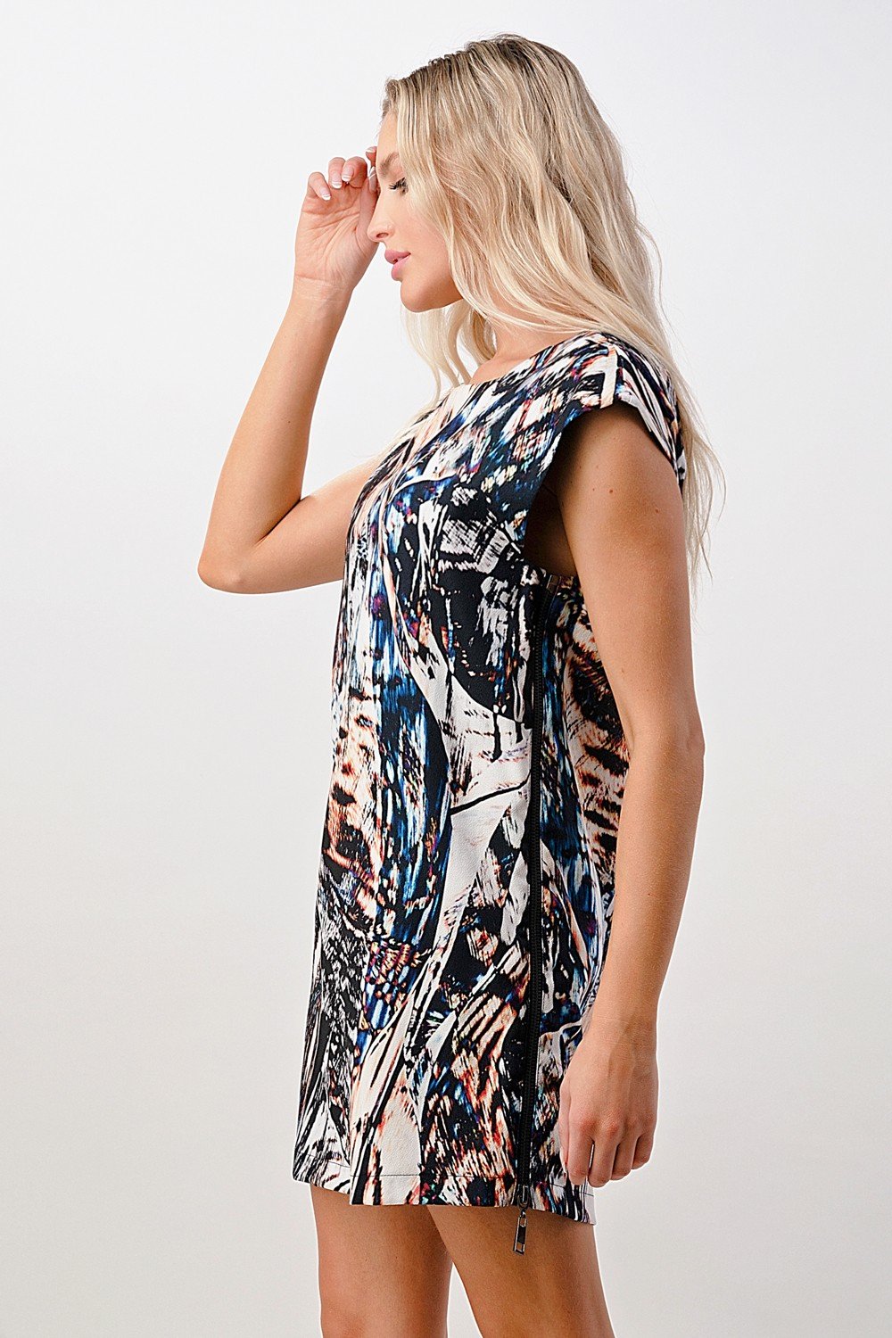 Abstract Print Cap-Sleeve Mini Dress