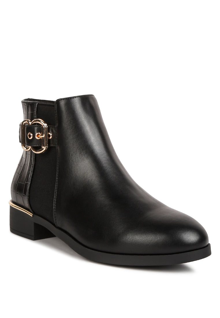 Frothy Buckled Ankle Boots With Croc Detail