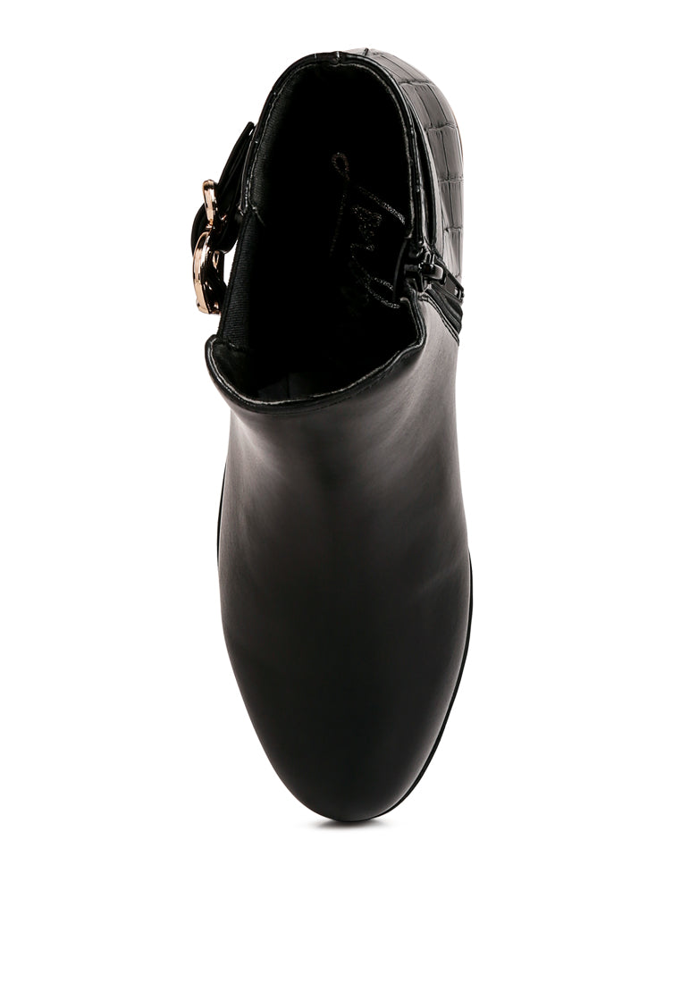 Frothy Buckled Ankle Boots With Croc Detail