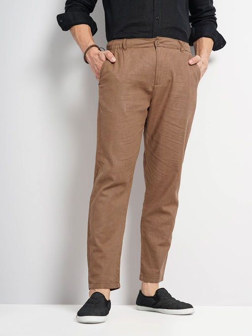 Men Solid Regular Fit Linen Trousers