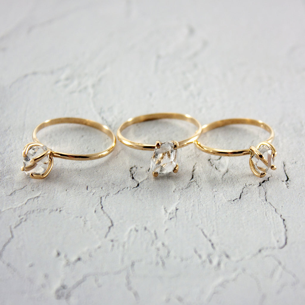 Raw Herkimer Diamond 14k Gold Filled Prong Ring