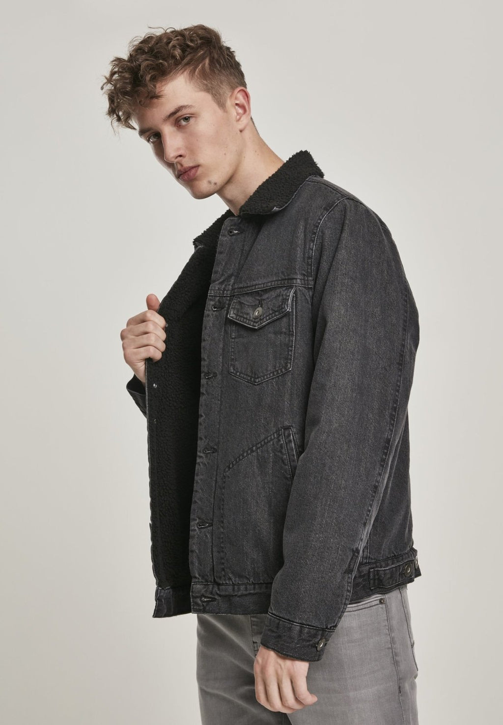 Sherpa Lined Jeans Jacket - Black Wash