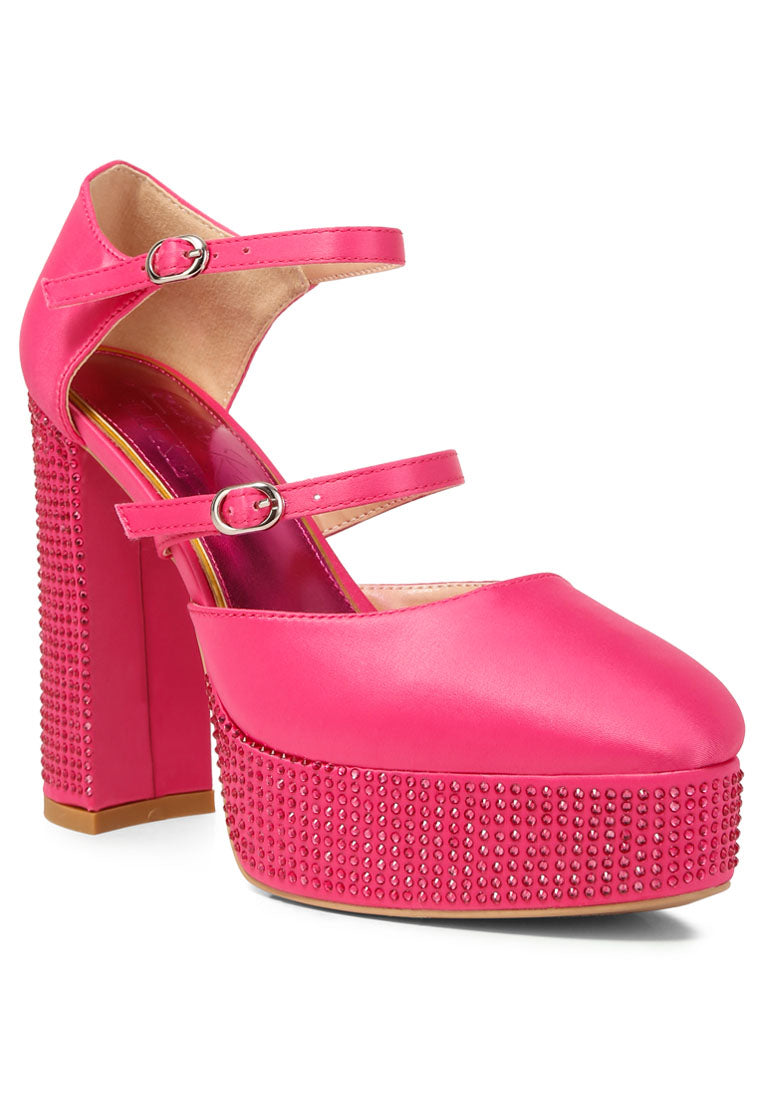 Shiver Rhinestones Embellished Platform Mary Jane Sandals