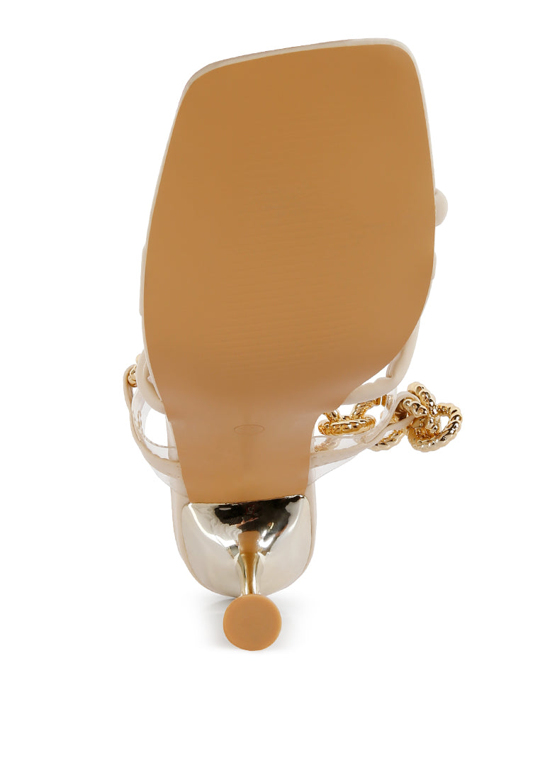 Social Bee Link Chain Embellished Heel Sandals
