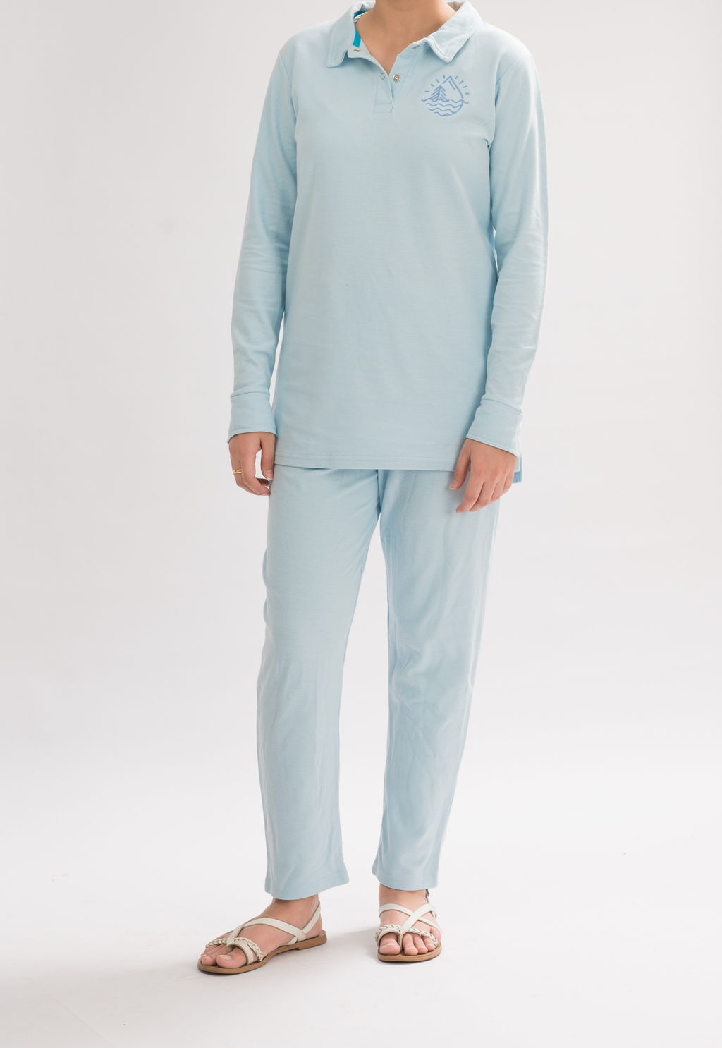 Women’s Long Sleeve Polo Shirt - Omphalodes