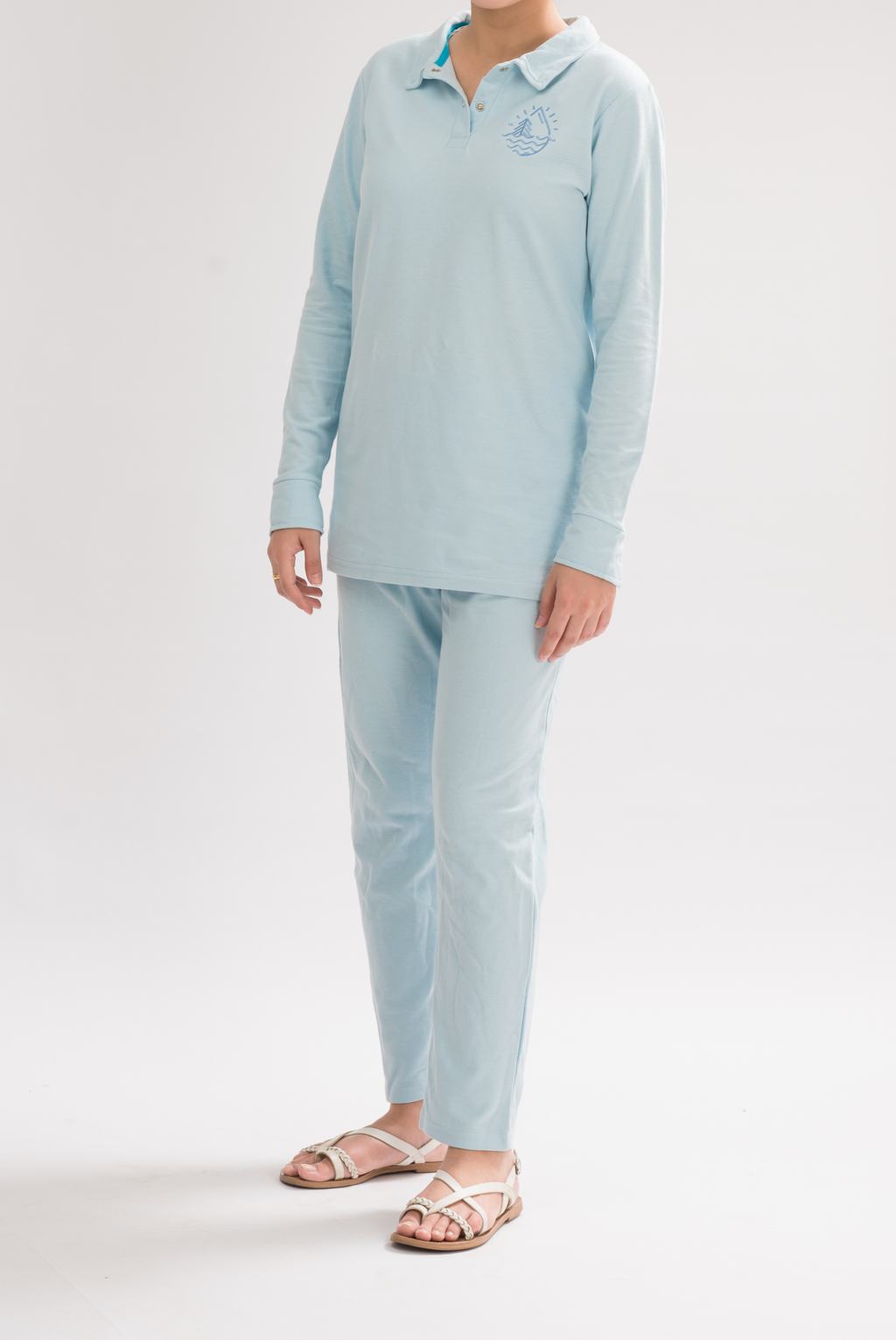 Women’s Long Sleeve Polo Shirt - Omphalodes